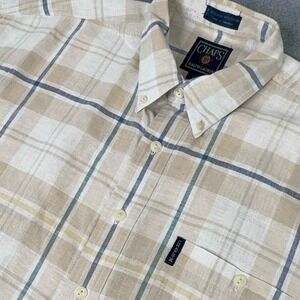 VTG 90s Chaps Ralph Lauren Mens Size L Striped Linen Blend Button Down‎ Shirt